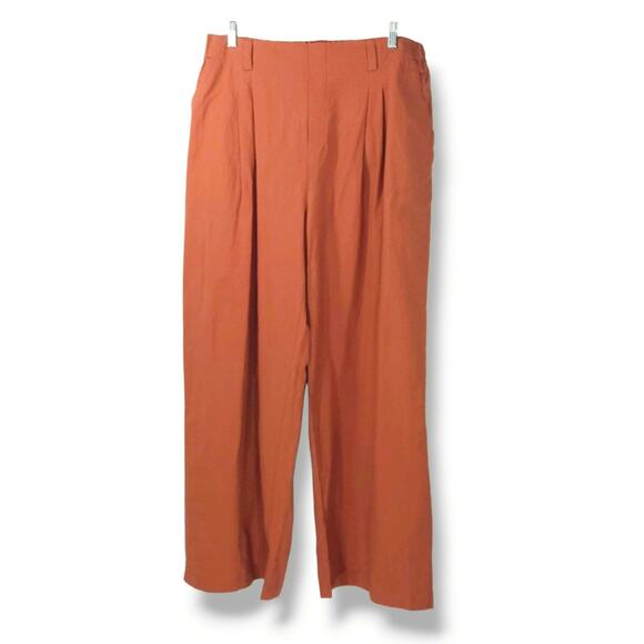Halara High Waisted Palazzo Wide Leg Linen Feel Flowy Pants Side Pockets Rust XL - Picture 3 of 7